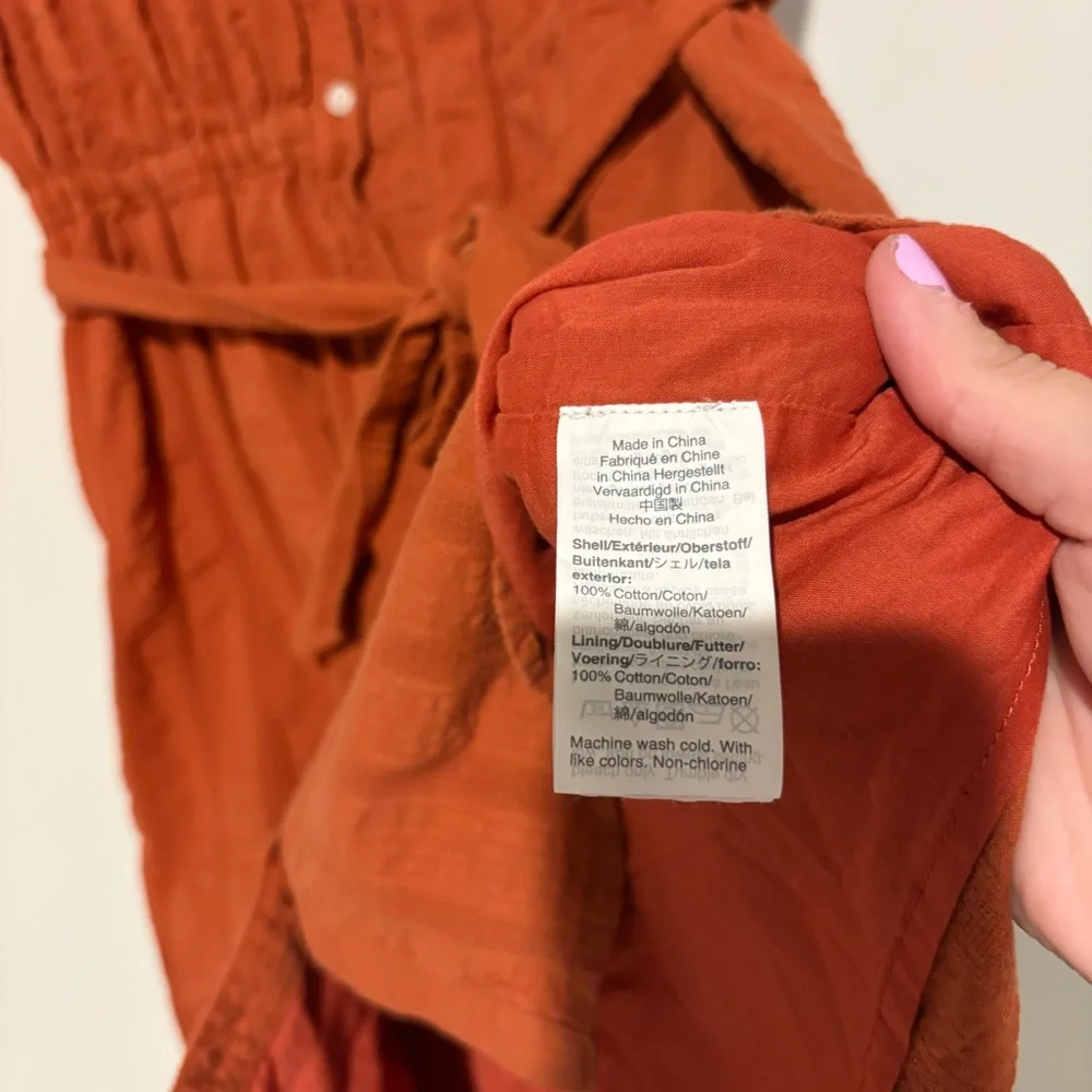 J. Crew Button Up Stripe Short Sleeve‎ Dress Burnt Orange Size Small
